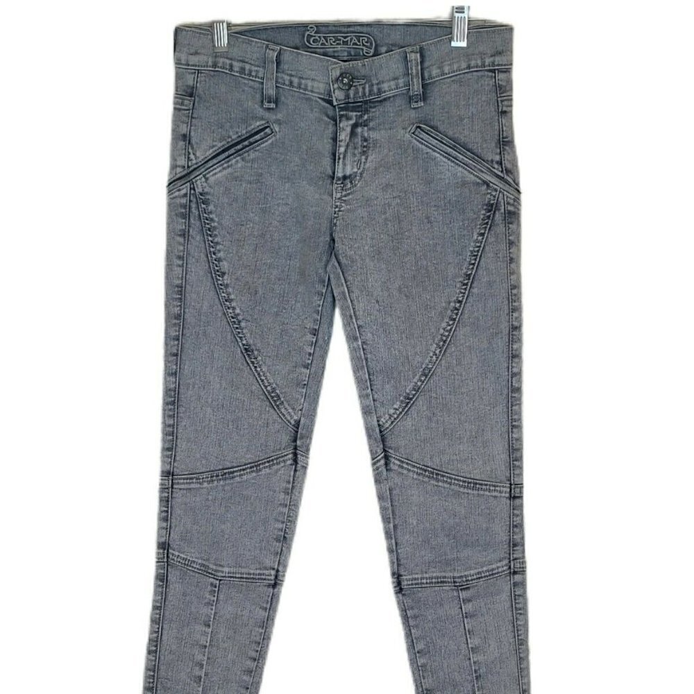 Carmar Faded Gray Moto-Style Ankle Zip Skinny Jeans Size 28